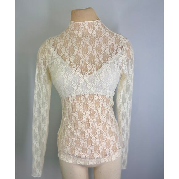 Vintage inspired lace stretch ivory women's top size M - Picture 2 of 8